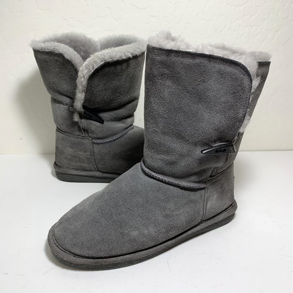 Bearpaw Victorian Boots Sheepskin Suede Toggle Booties Charcoal Gray Size 7 - Picture 1 of 8
